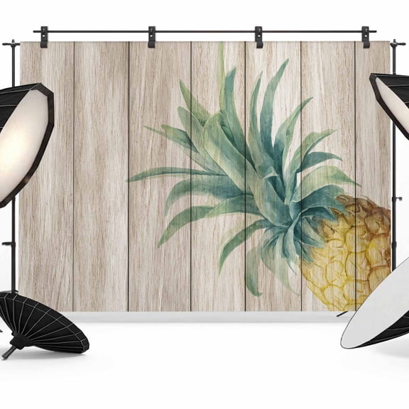 Retro Pineapple Photography Backdrop 7x5FT, Summer Style Yellow Fruit Leaf Wood Grain Photo Backdrops, Background for Photography Studio Photo Studio Background, Back Drop for Photoshoot