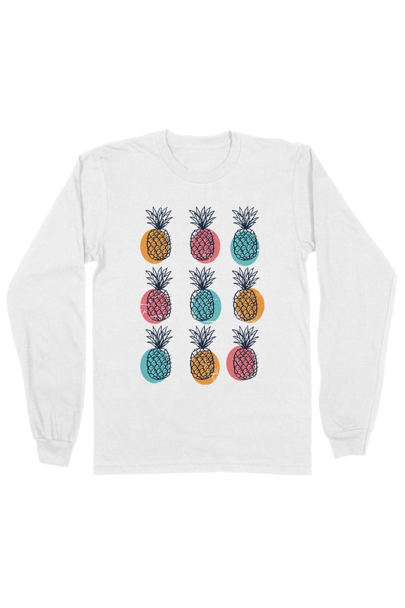 Retro Pineapple Print Long Sleeve Shirt Unisex Large White