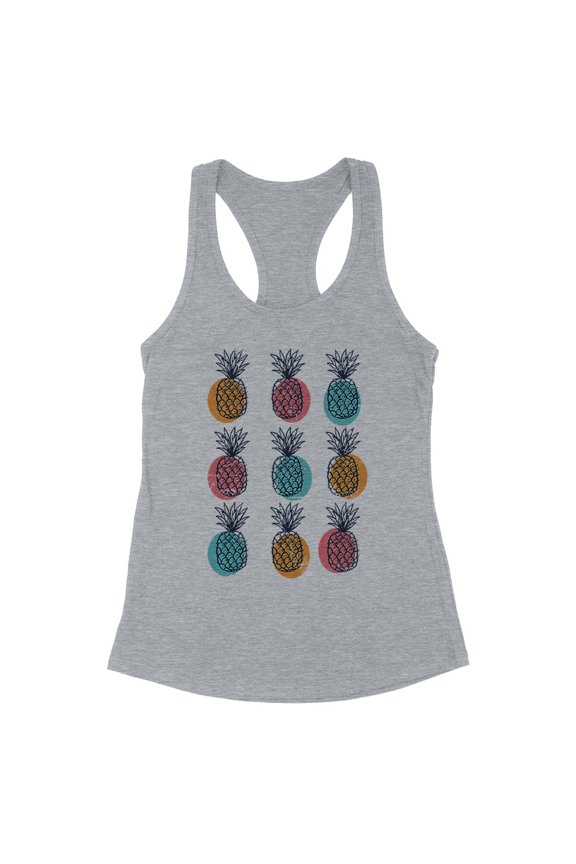 Retro Pineapple Print Tank Top Fitted Racerback Women's X-Large Heather Grey