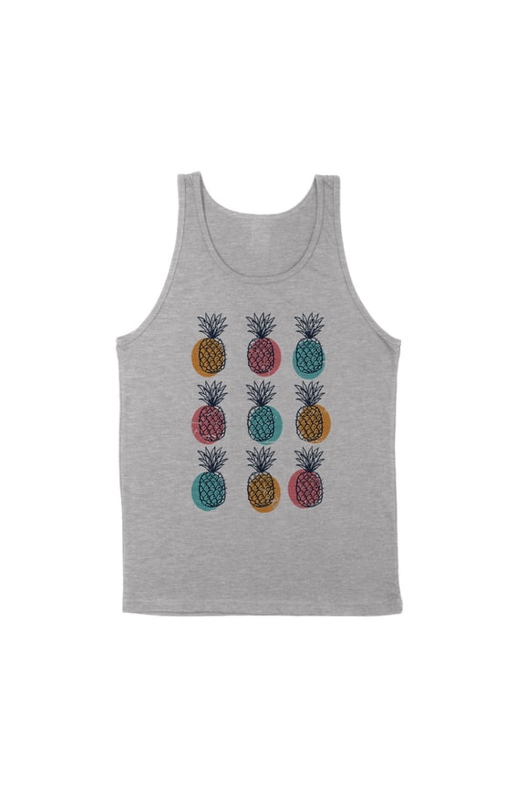 Retro Pineapple Print Tank Top Unisex Medium Grey