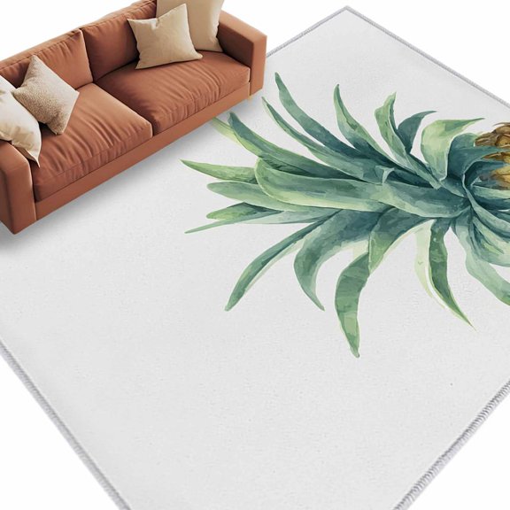 Retro Pineapple Washable Area Rug 5 x 7 ft Summer Style Yellow Fruit Leaf Grey Background, Soft Non Slip Rugs Stain Repellent Indoor Felt Carpet for Living Dining Room Bedroom Home Office