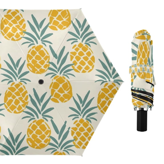 Retro Pineapples Compact Sun Umbrella Windproof Travel Umbrellas for Rain Strong Portable UV Protection