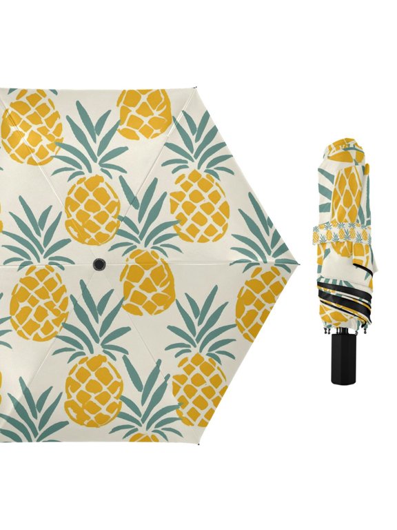 Retro Pineapples Compact Sun Umbrella Windproof Travel Umbrellas for Rain Strong Portable UV Protection