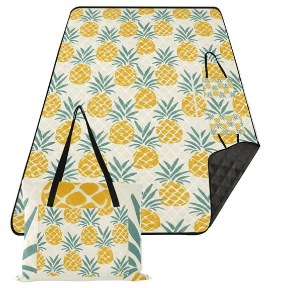 Retro Pineapples Extra Large Picnic Beach Blanket Waterproof Sand Proof Portable Outdoor Mat 80x118