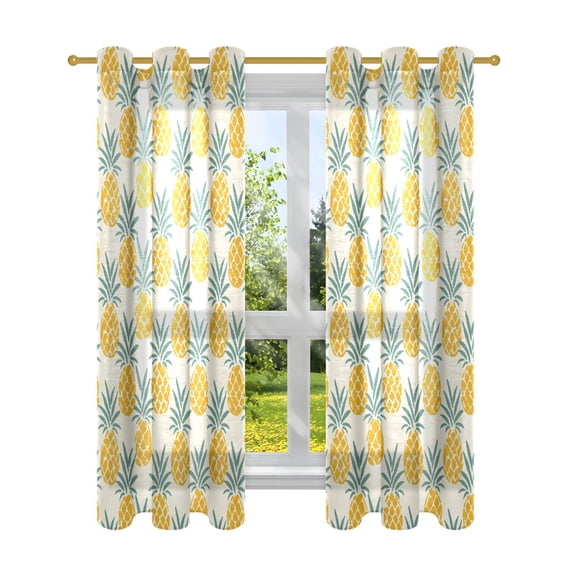 Retro Pineapples Sheer Curtains 2 Panels Set Grommet Drapes for Bedroom Living Room 52" W x 63" L