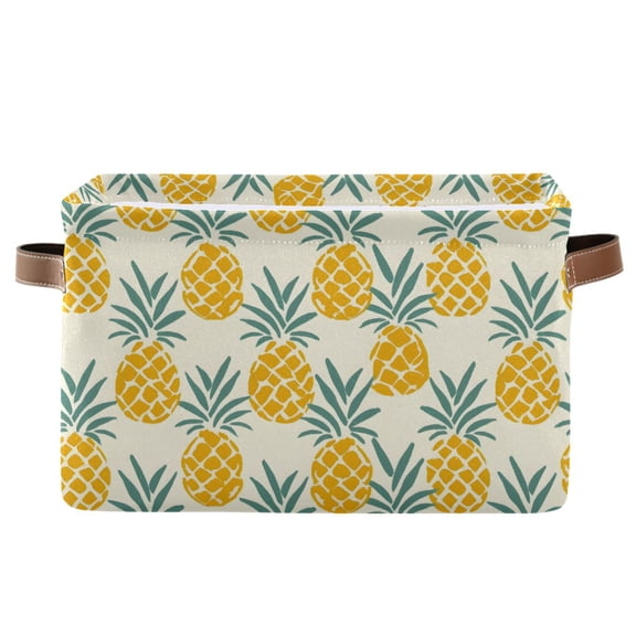 Retro Pineapples Storage Bins with Handle Fabric Organizer Basket Foldable Box 1 Pack 14.2x10.2x8.3