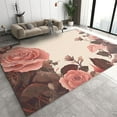 thumbnail image 1 of Retro Pink Floral Leaves Area Rug, Ladies Rural Style Indoor Non Slip Bedside Rugs, Soft Machine Washable Carpet For Living Room Bedroom Kitchen Dining Room Decor Floor Mat 4x5ft, 1 of 6