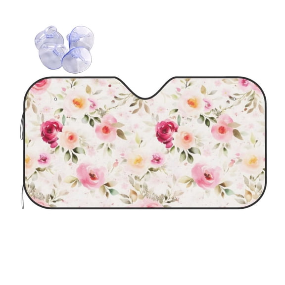 Retro Pink Flowers Floral Car Windshield Sun Shade Universal Fit Auto Sun Visor Protector