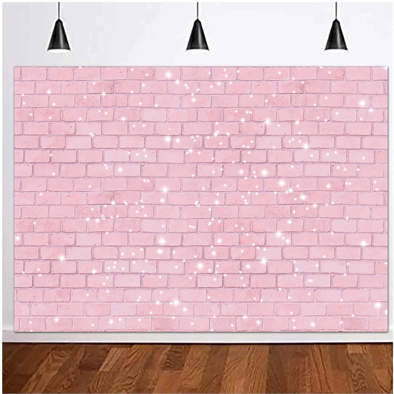Retro Pink Glitter Brick Wall Photography Backdrop Girl Happy Birthday