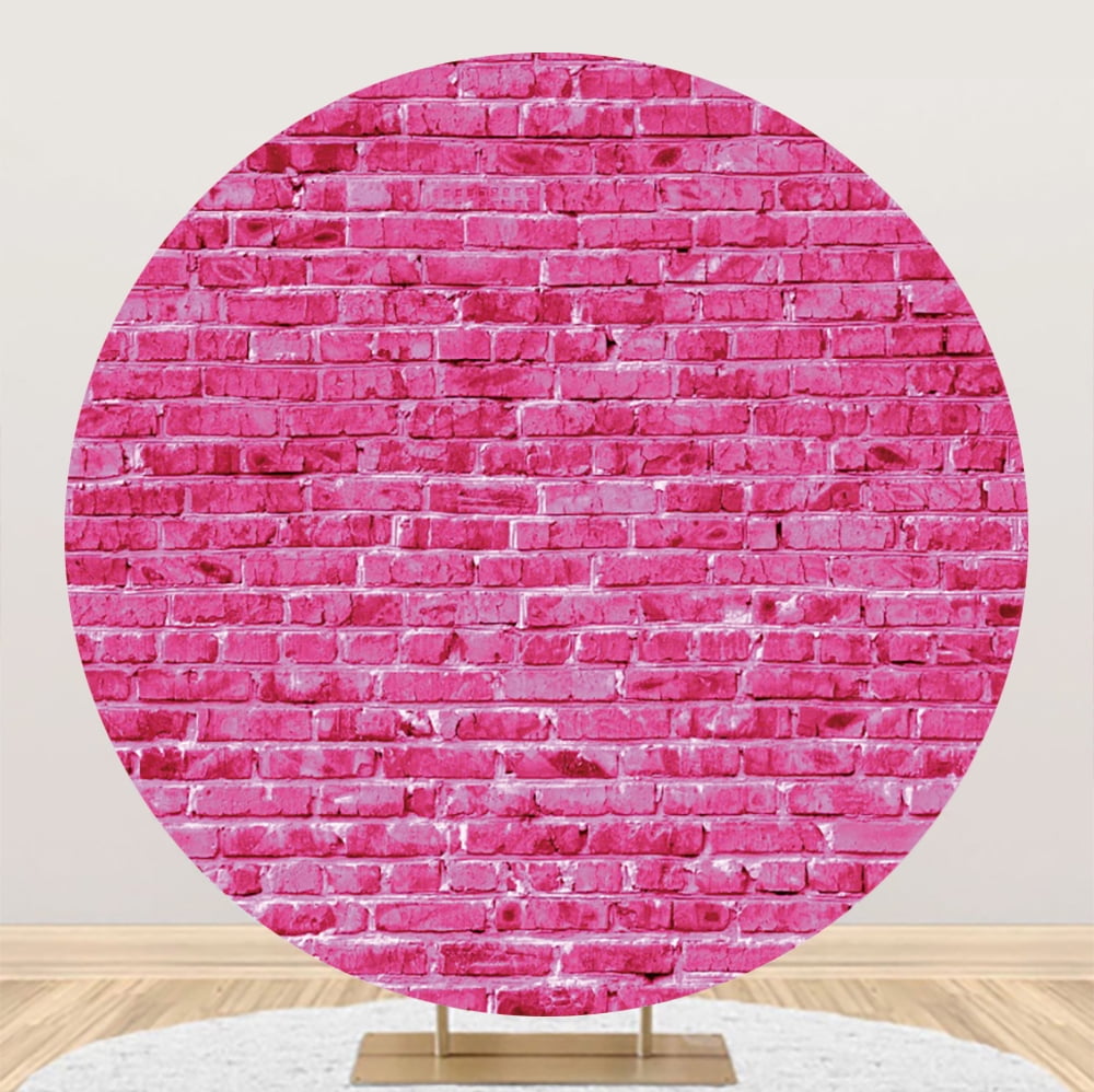 Retro Pink Glitter Brick Wall Round Backdrop Girl Birthday Bridal