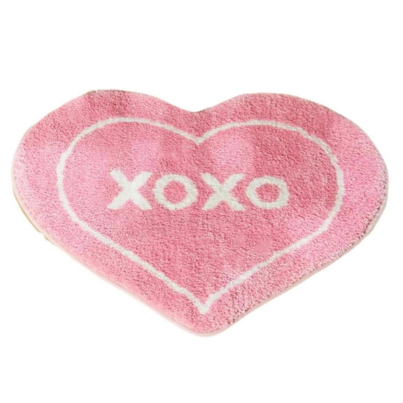 Retro Pink Heart Shaped Valentine's Day Welcome Floor Mat Valentines Kitchen Plush Mat and Rug with XOXO Text Farmhouse Doormat Valentine Entrance Door Rug Holiday Floor Decoration(15.75x23.62 Inch)