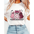 thumbnail image 1 of Retro Pink Leopard Pumpkin Ghost Print Tops Cute Spooky Design Graphic Tees Coquette Halloween T-shirts Short Sleeve Casual Cotton Shirts White,4XL, 1 of 6