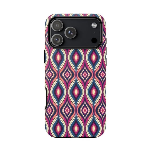 Retro Pink Navy Boho Wave Case for iPhone 11 12 13 14 15 16 17 Pro Max Plus