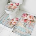 thumbnail image 1 of Retro Pink Rose Bathroom Rugs Set Pastoral Flowers Leaf Blue Board Non Slip Absorbent Soft Bath Mats 3 Piece Set with Bathroom Rug, U-Shaped Floor Mat, Toilet Seat Cover Small Size, 1 of 9