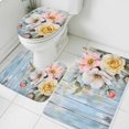 thumbnail image 1 of Retro Pink Rose Bathroom Rugs Set Yellow Flower Leaf Blue Board Pastoral Non Slip Absorbent Soft Bath Mats 3 Piece Set with Bathroom Rug, U-Shaped Floor Mat, Toilet Seat Cover Small Size, 1 of 9