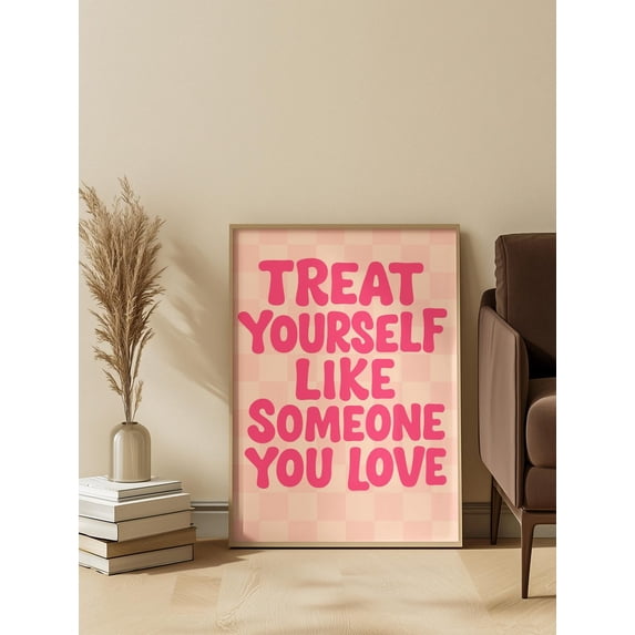Retro Pink Self Love Quote Poster: Positive Quote, Unframed Canvas Size 16x24