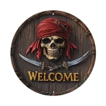 Retro Pirate Welcome Round Tin Sign Vintage Metal Poster Living Room Bar Man Cave Home Wall Art Decor 8x8inch