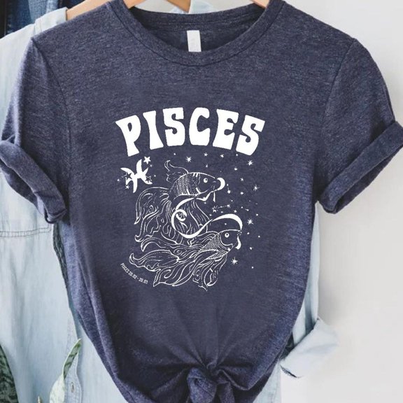 Retro Pisces Shirt,Zodiac Sign Graphic Tee For Women,Pisces Astrology Birthday Gift,Pisces Horoscope Shirt,Starsign Top,Celestial Shirt Gift TSHIRT All Size S-5XL