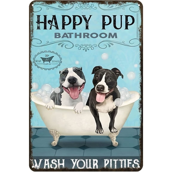 Retro Pitbull Dog Tin Sign Wall Decor 12 x 8 Inch