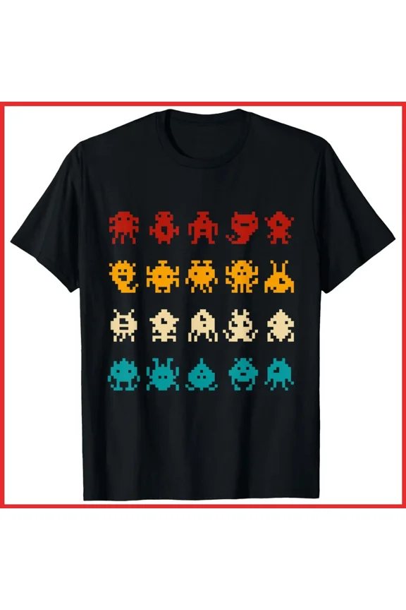 Retro Pixel Alien Invasion Classic Arcade Game Video Gamer 80s Tech Unisex T-Shirt, S-5XL