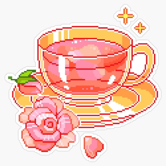 Retro Pixel Art Tea Cup Electronic Game Aesthetic 8-Bit Decal For Laptop Phone Case Sticker