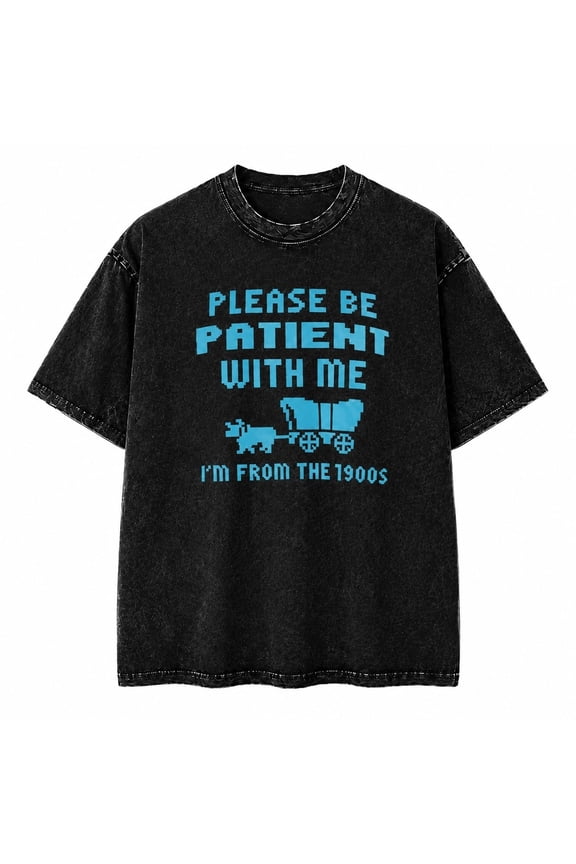 Retro Pixel Graphic Washed T-Shirt, Unisex Classic Fit Cotton Tee