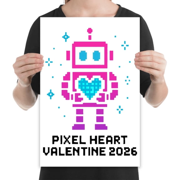 Retro Pixel Heart, 13x19 inch art print for gamers and romantic room decor for couples