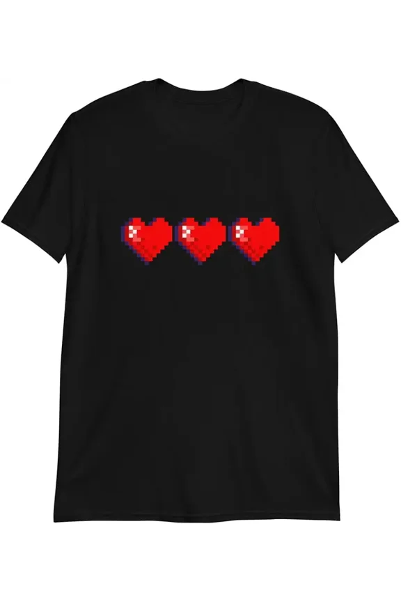 Retro Pixel Heart Gamer Unisex Graphic Short Sleeve Tee Shirt