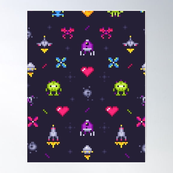 Retro Pixel Space Pattern – Arcade Fire Plus Vibes Poster Wall Art, Modern Wall Decor For Living Room Bedroom, 16x24 UNFRAMED