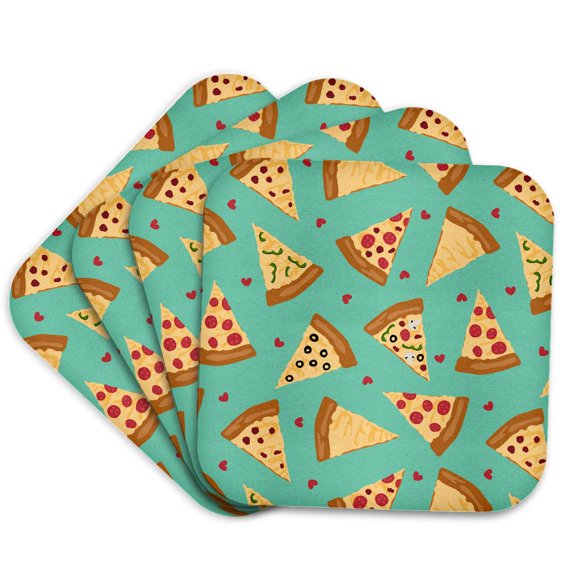 3drose, Retro Pizza Lover Pattern, Set of 4 Coasters - Soft