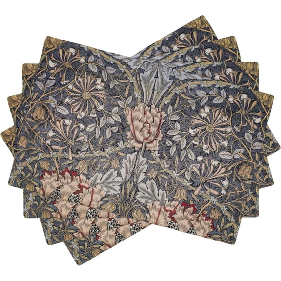 Retro Placemats, Botanical Patterned William Morris Floral Art Table Mats, Tabletop Dining Room Kitchen Decoration 18" L x 12" W *4 PCS