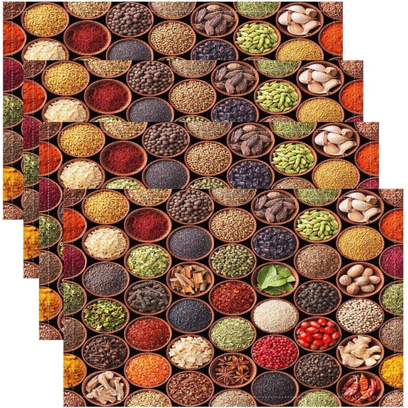 Retro Placemats Set of 4, 18x12 Inch Colorful Herbs and Spices Natural Art Print Table Mats for Home Party Kitchen Dining Decor