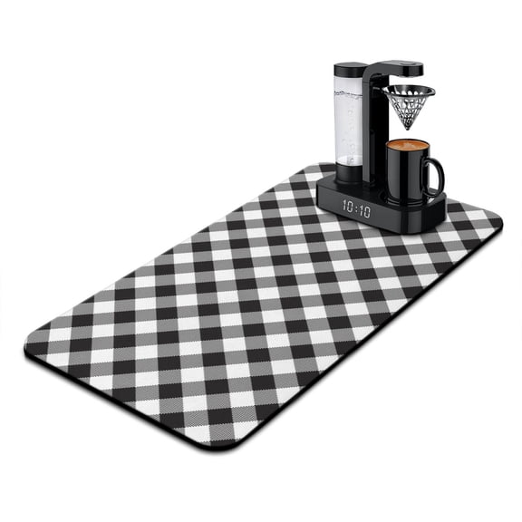 Retro Plaid Coffee Bar Mat - Multipurpose Absorbent Drying Mat, Abstract Plaid Print, Rubber Backed for Stability, 15.7 x 23.6 Inch