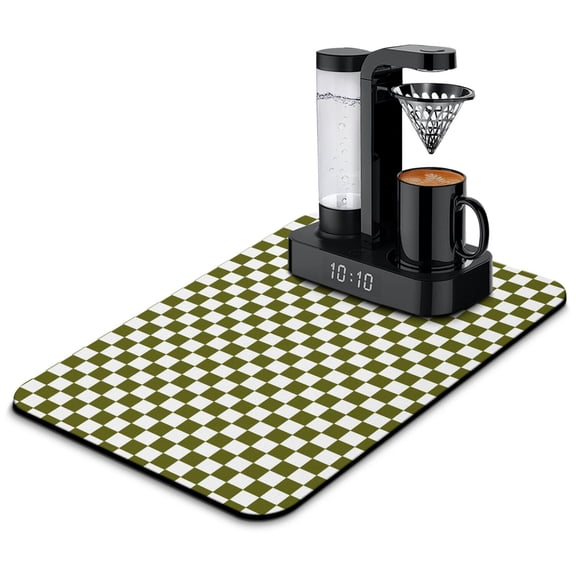 Retro Plaid Coffee Bar Mat - Multipurpose Absorbent Drying Mat, Abstract Plaid Print, Rubber Backed for Stability, 15.7 x 23.6 Inch