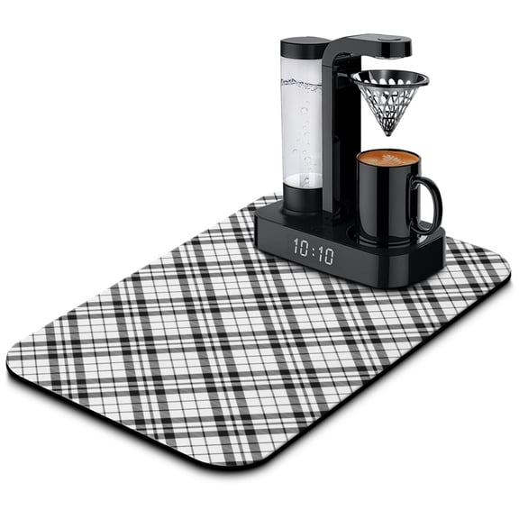 Retro Plaid Coffee Bar Mat - Multipurpose Absorbent Drying Mat, Abstract Plaid Print, Rubber Backed for Stability, 15.7 x 23.6 Inch