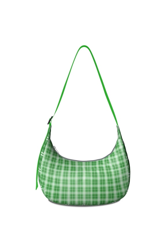 Retro Plaid Pattern Nylon Shoulder Bag for Women, Colorful Checkered Crossbody Tote, Lightweight Water-Resistant Hobo Handbag with Abstract Geometric Moroccan Print