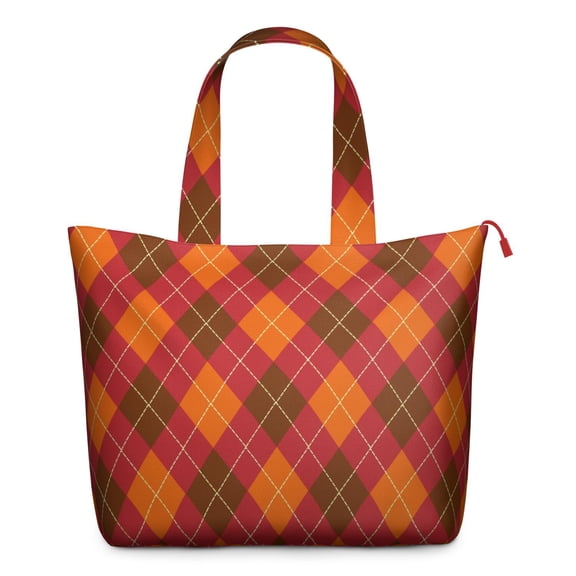 Retro Plaid Pattern Weekender Bag Vintage Travel Tote with Rustic Checkered Print, Moroccan Geometric Aesthetic, Carry-On Duffel for Women