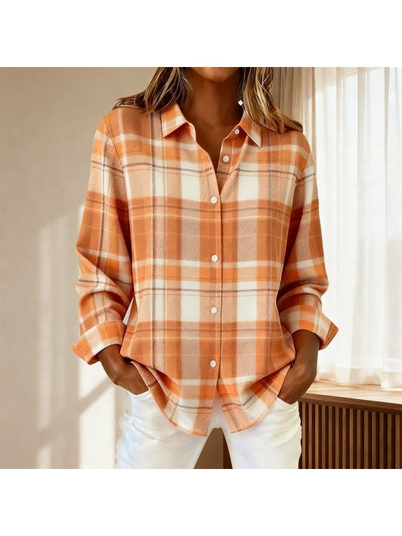 Retro Plaid Print Shirt Trendy Tunic Tops Patchwork Button Down Shirts Shirts for Women Patchwork Shirt Contrast Color Plaid Button Up Long Sleeve Plaid Fall Blouses Plaid Shirt Light Yellow L
