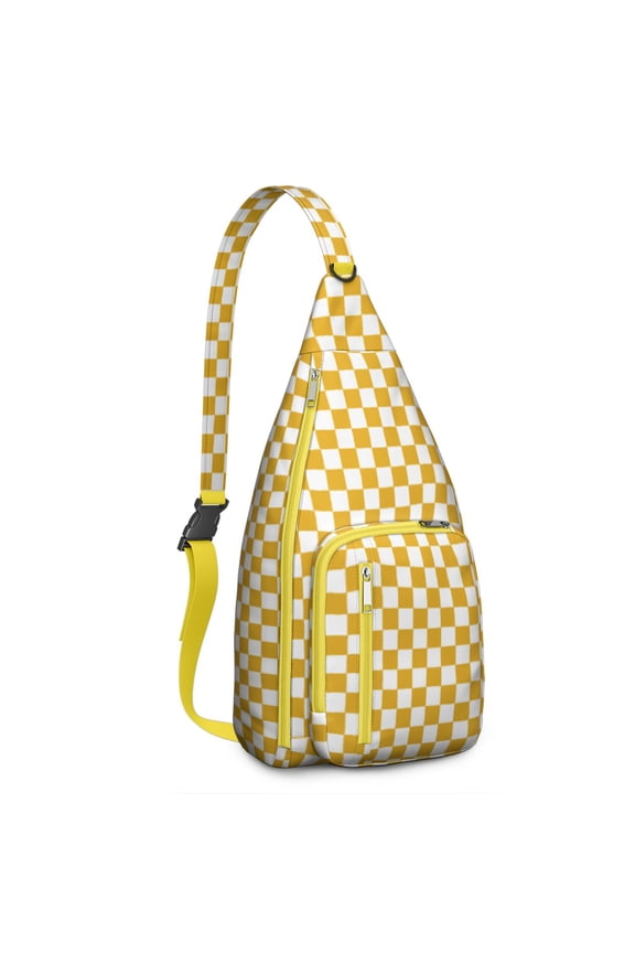 Retro Plaid Sling Backpack for Hiking & Travel – Vintage Checkered & Buffalo Plaid Daypack for Women & Men, Geometric Outdoor Crossbody Bag with Rustic Style