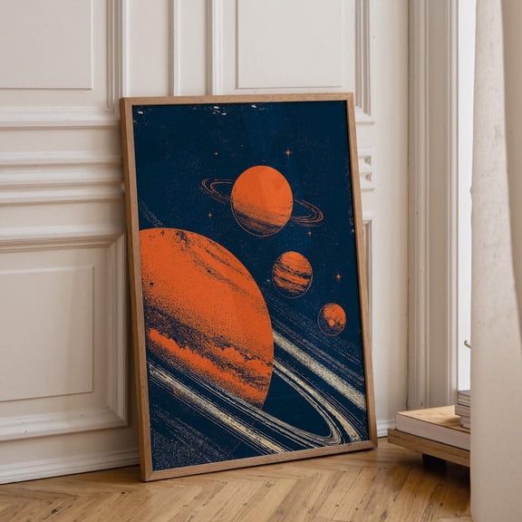Retro Planet Mid Century Modern Space Celestial Solar System Poster Unframed Paper Print