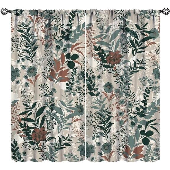 Retro Plant Blackout Curtains Modern Abstract Aesthetic Botanical Leaves Vintage Green Brown Girls Women Bedroom Living Room Bathroom Rod Pocket Decoration Window Drapes 2 Panels W42xL54in