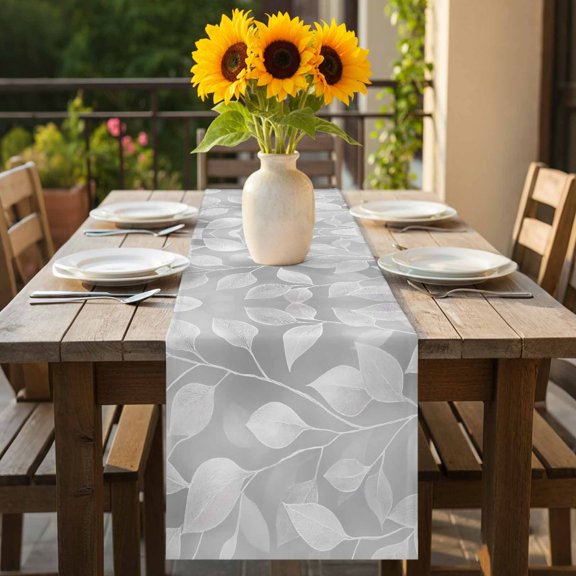 Retro Plant Leaves Table Runner 36 Inches Long,Kitchen Dining Tablerunners Abstract Grey Botanical Background Linen Table Runners Dresser Scarves for Home Dinner Wedding Holiday Party Decor