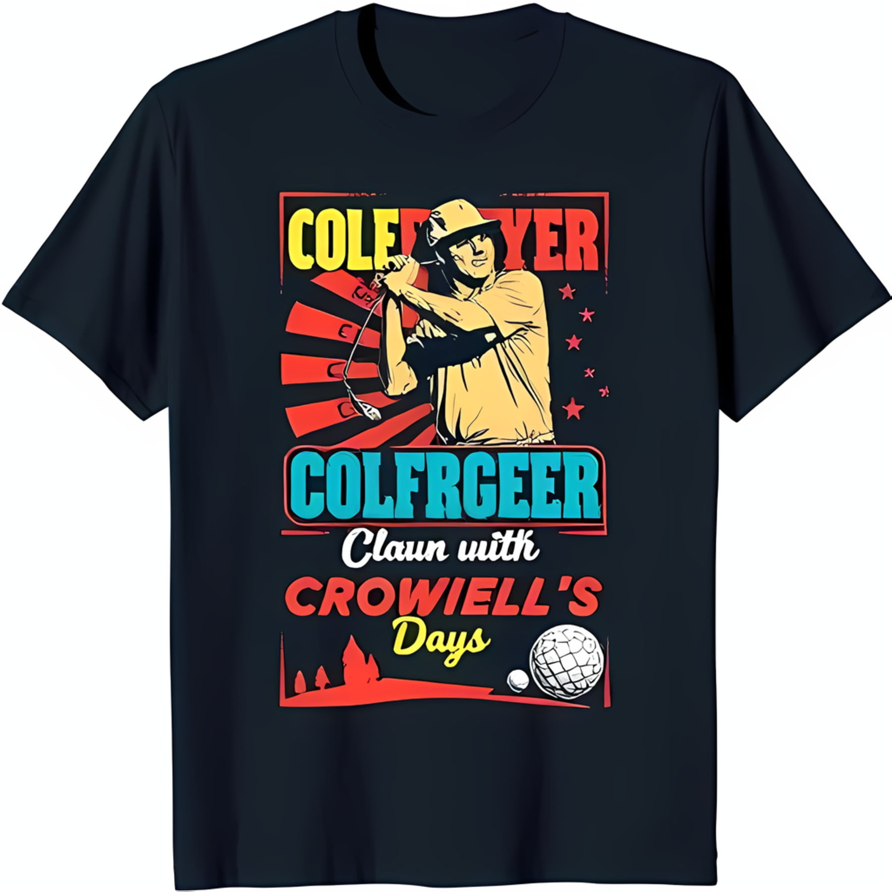 Retro Player Golf TShirt Colorful Golfer Design with & Ball