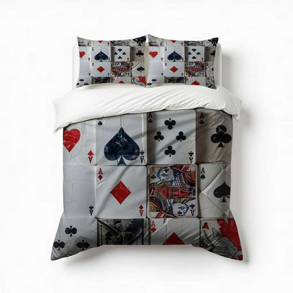 Retro Playing Cards Bedding Set 3 Pcs Soft Microfiber Quilt Cover For Bedroom Decor, Comforter Cover With 2 Pillowcase