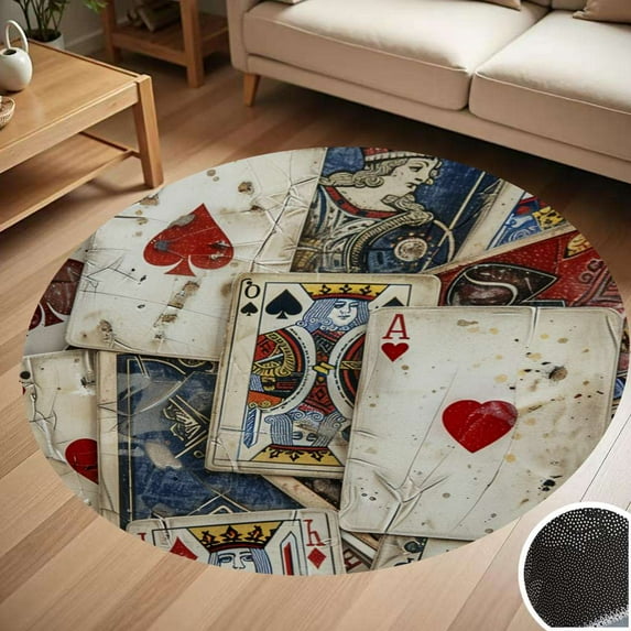 Retro Playing Cards Round Carpet Living Room Bedroom Home Decoration Coffee Table Mat Lounge Rug Chair Mats