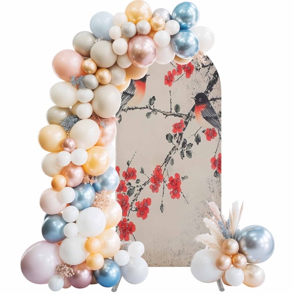 Retro Plum Blossom Flower Little Yellowbird Pattern Wedding Arch Cover 5Ft Wedding Arch Backdrop Stand Cover Round Top Chiara Backdrop Covers for Birthday Party Bridal Shower Banquet Decor