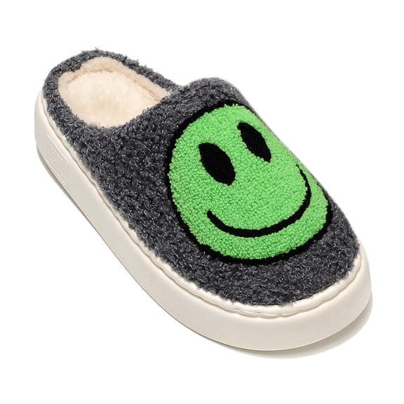 Retro Plush Happy Face Slippers for Women Men Comfy Warm Thick Sole House Slippers for Winter Indoor Outdoor Fluffy Slides Slippers