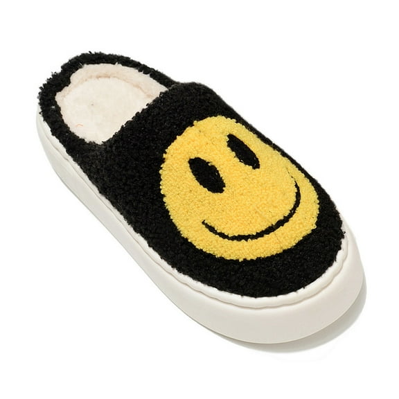 Retro Plush Happy Face Slippers for Women Men Comfy Warm Thick Sole House Slippers for Winter Indoor Outdoor Fluffy Slides Slippers
