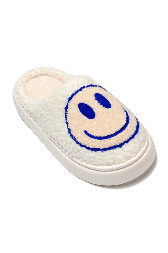 Retro Plush Happy Face Slippers for Women Men Comfy Warm Thick Sole House Slippers for Winter Indoor Outdoor Fluffy Slides Slippers