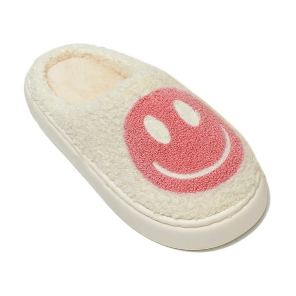 Retro Plush Happy Face Slippers for Women Men Comfy Warm Thick Sole House Slippers for Winter Indoor Outdoor Fluffy Slides Slippers